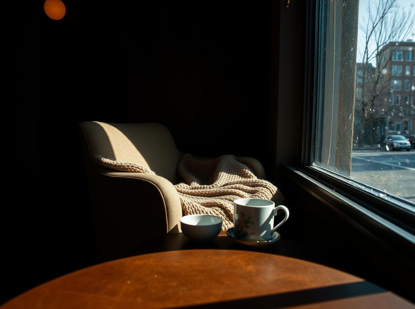 Empty Cafe Table POV: Moody Window Seat & Authentic Solitude - 8K Art
 | Unfold Lens