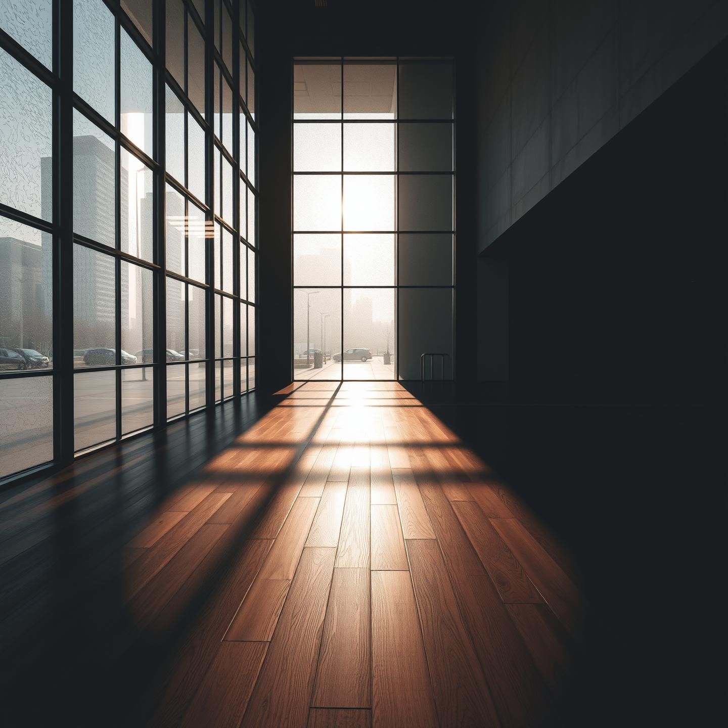 Empty City Plaza Dawn Shadows: Ethereal Light Abstraction, Dreamy High-Key Photo | Unfold Lens