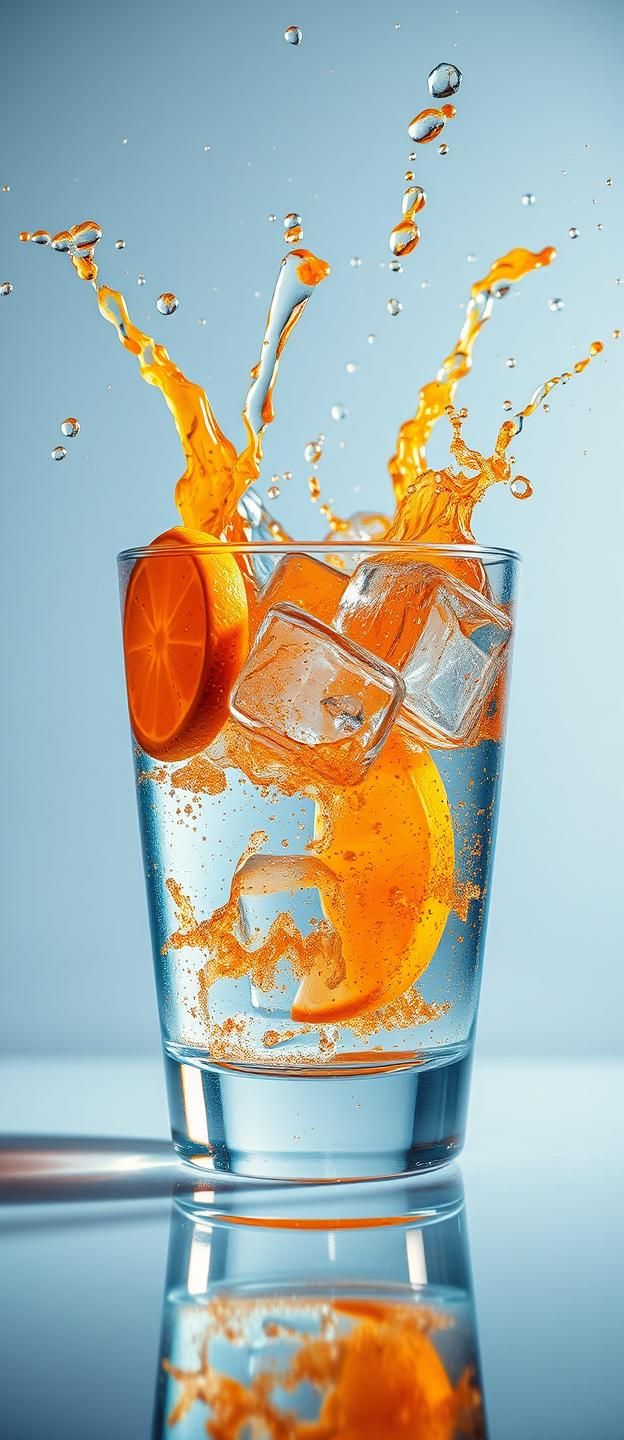 Energetic Cocktail Explosion: Vibrant Colors, Frozen Motion, 8k Masterpiece
 | Unfold Lens