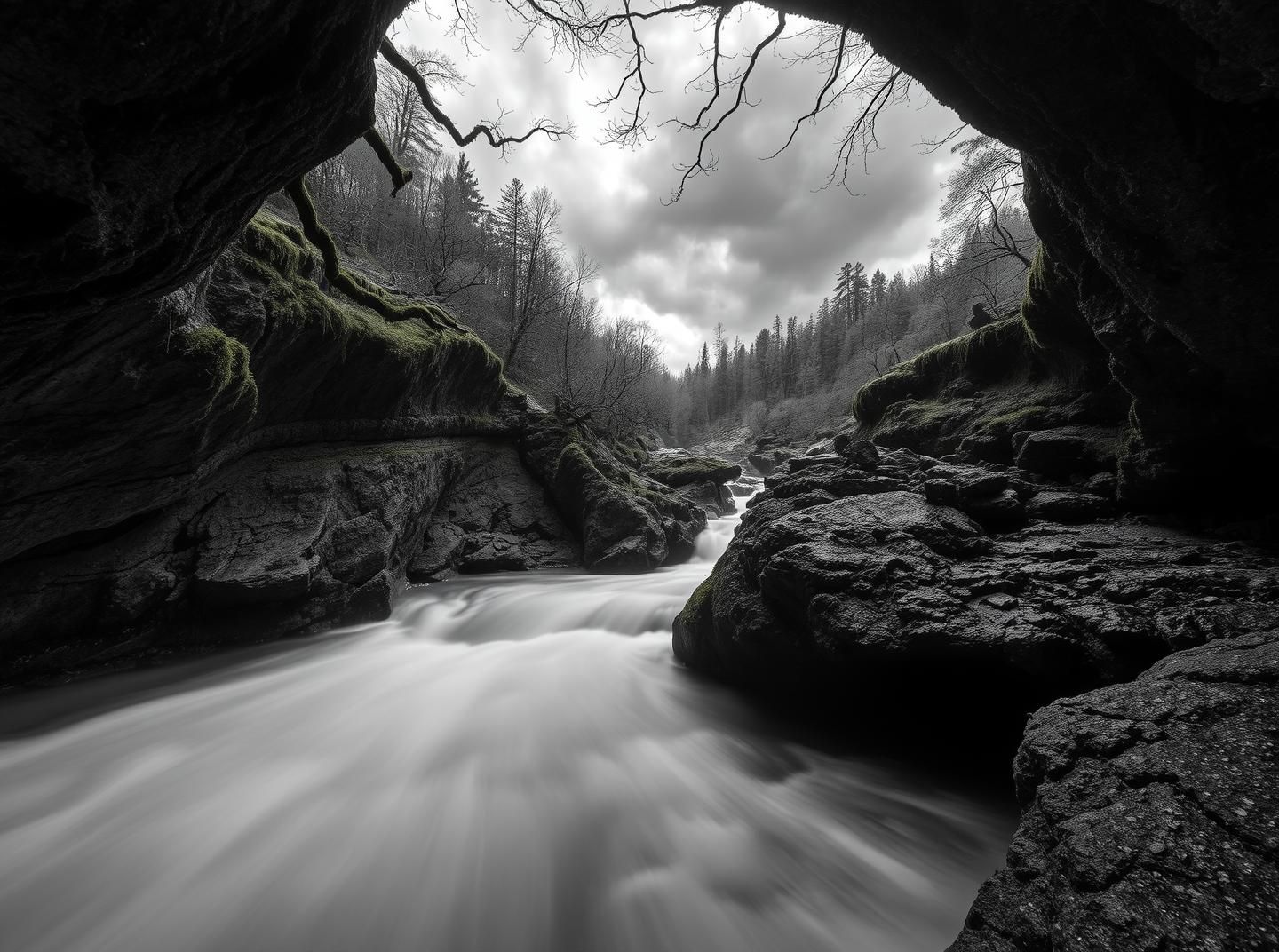 Ethereal Canyon River Flow: Breathtaking Long Exposure in Lush Forest - 8K
 | Unfold Lens