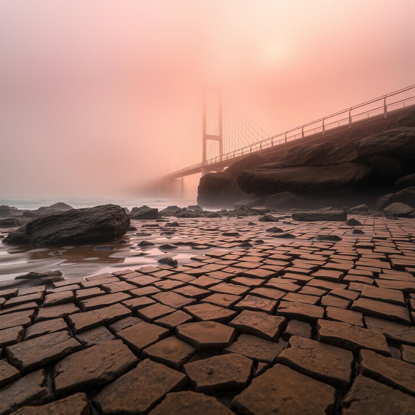 Ethereal Coastal Bridge in Golden Light: Inspiring Engineering & Sunrise Hues
 | Unfold Lens