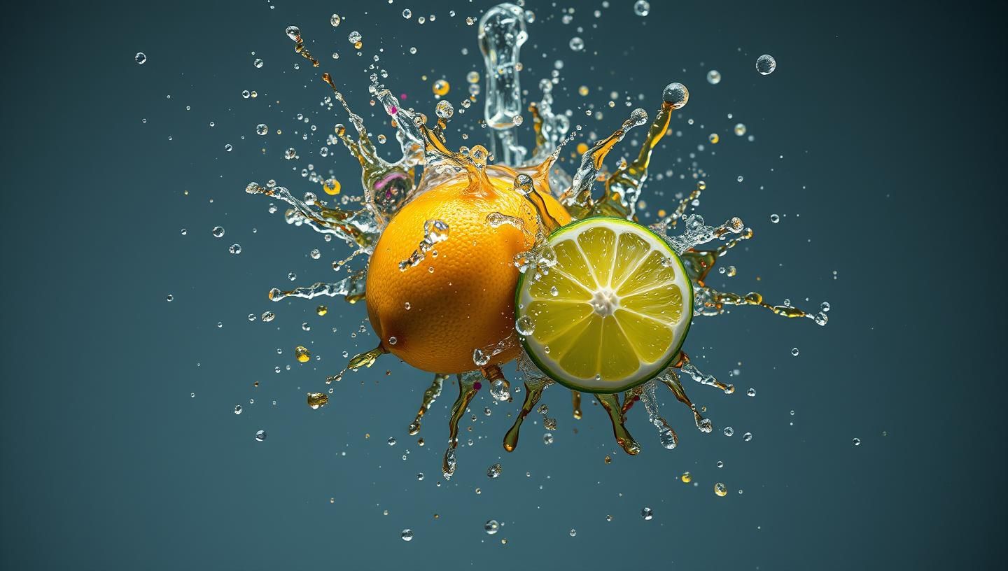 Explosive Citrus Collision: Vibrant Lemon Lime Splash in 8K
 | Unfold Lens