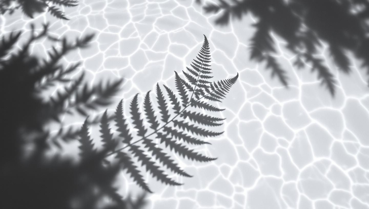 Fern Leaf Shadow Art: Golden Hour Pool Reflection in High-Resolution Black & White | Unfold Lens