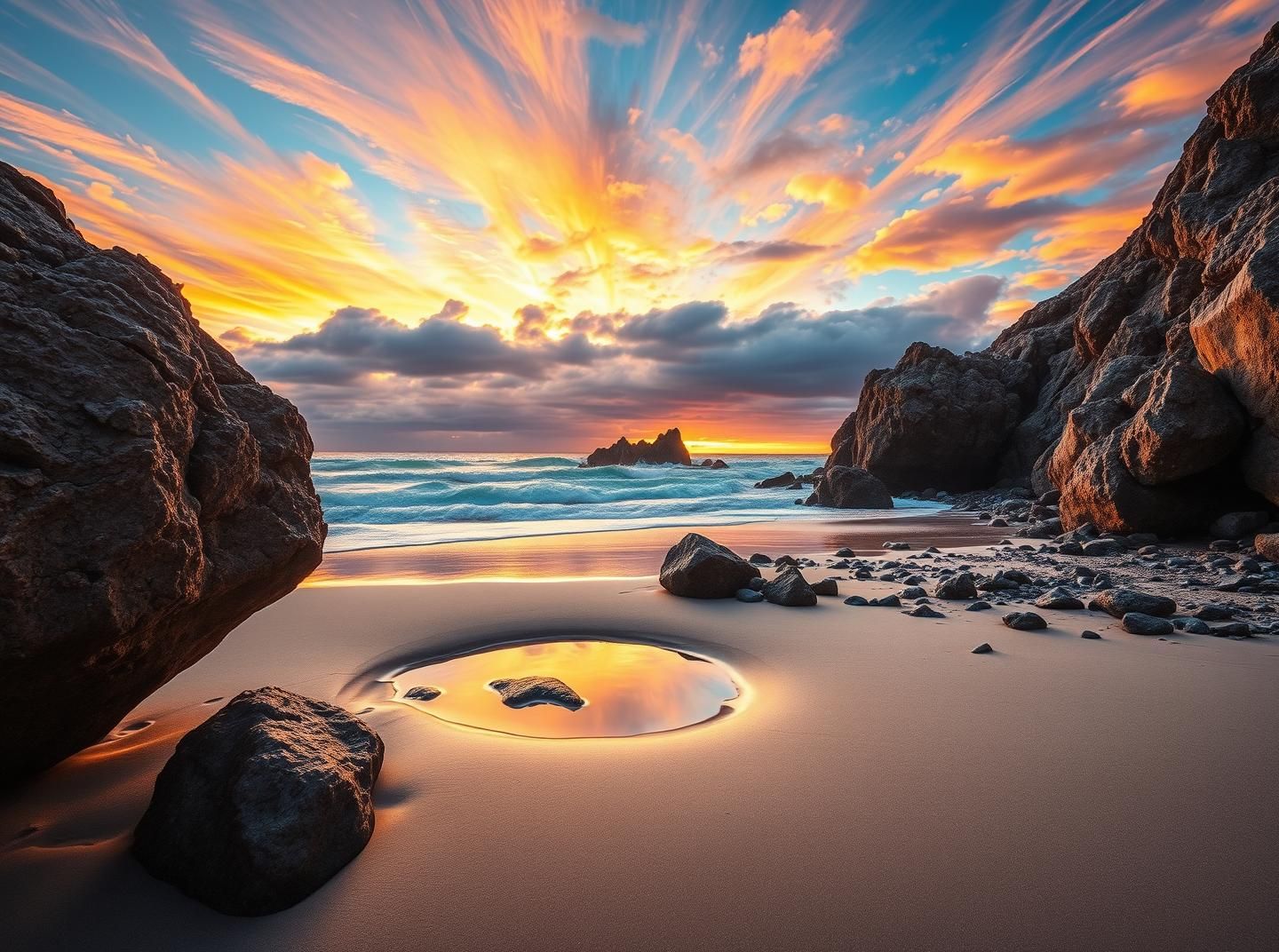 Fiery Otago Coast Sunset: Breathtaking New Zealand Seascape in Golden Light
 | Unfold Lens