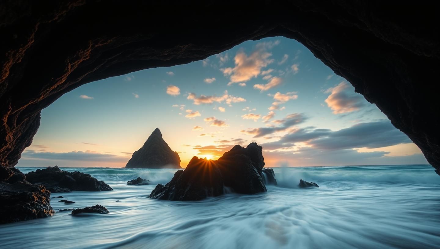 Fiery Sunset at Nusa Penida Arch: Coastal Serenity & Epic Ocean Power 8K
 | Unfold Lens