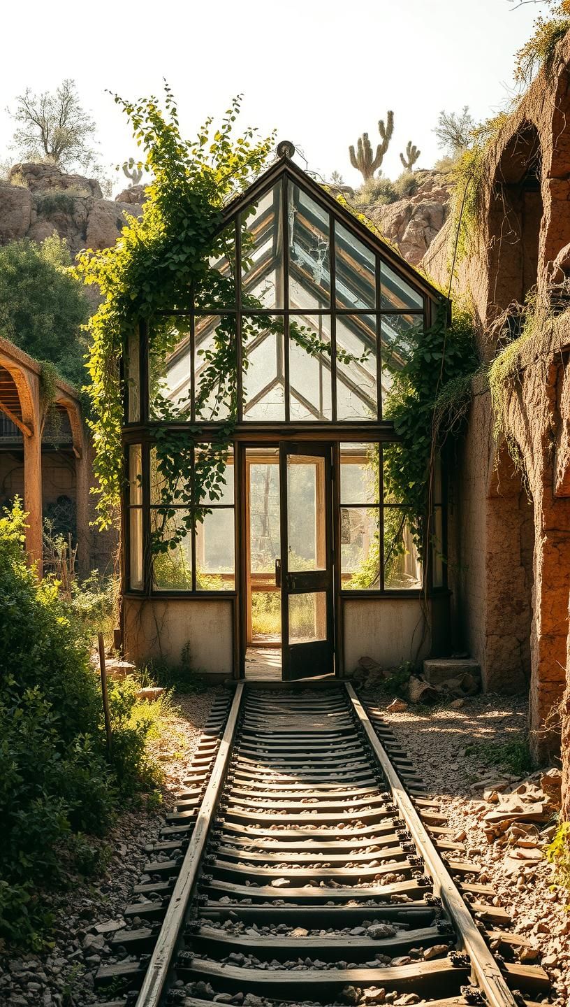 Forgotten Greenhouse: Ghost Town's Hopeful Bloom in Sepia-Toned Light | Unfold Lens