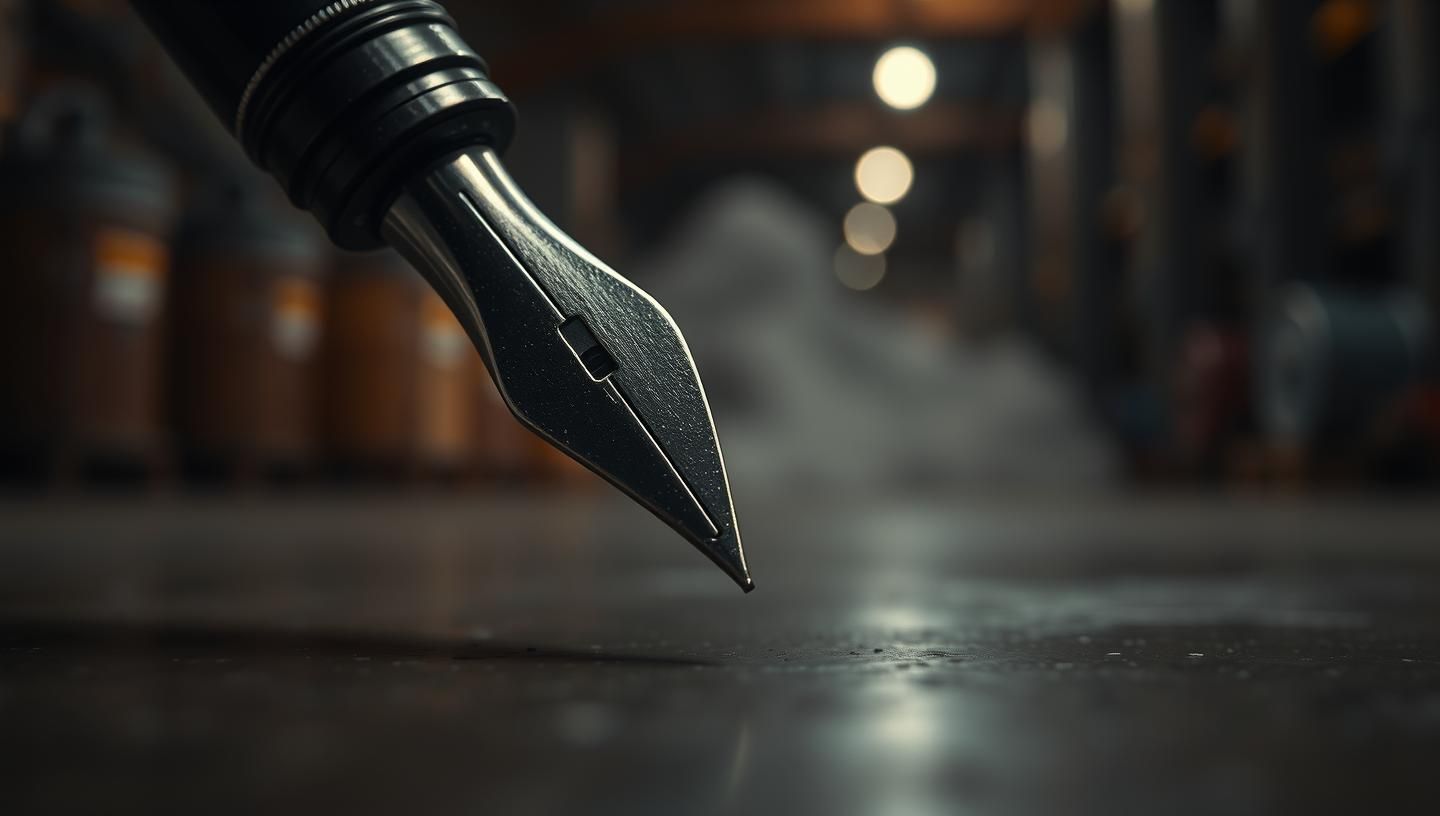Fountain Pen Nib Macro: Industrial Factory Art, Moody Elegance in 8K | Unfold Lens
