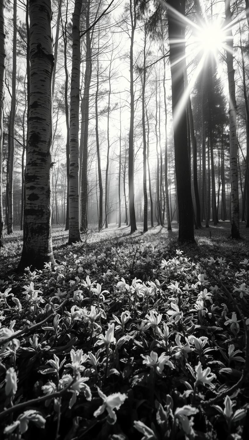 Frozen Bluebells: Abstract Winter Forest Floor - High Contrast 8k Photography | Unfold Lens