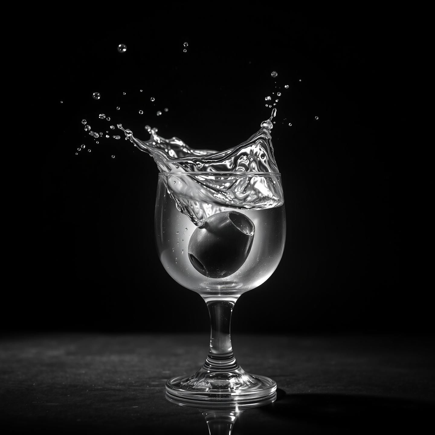 Frozen Cocktail Splash: Dramatic B&W Photo in 8K, Hyper-Detailed
 | Unfold Lens