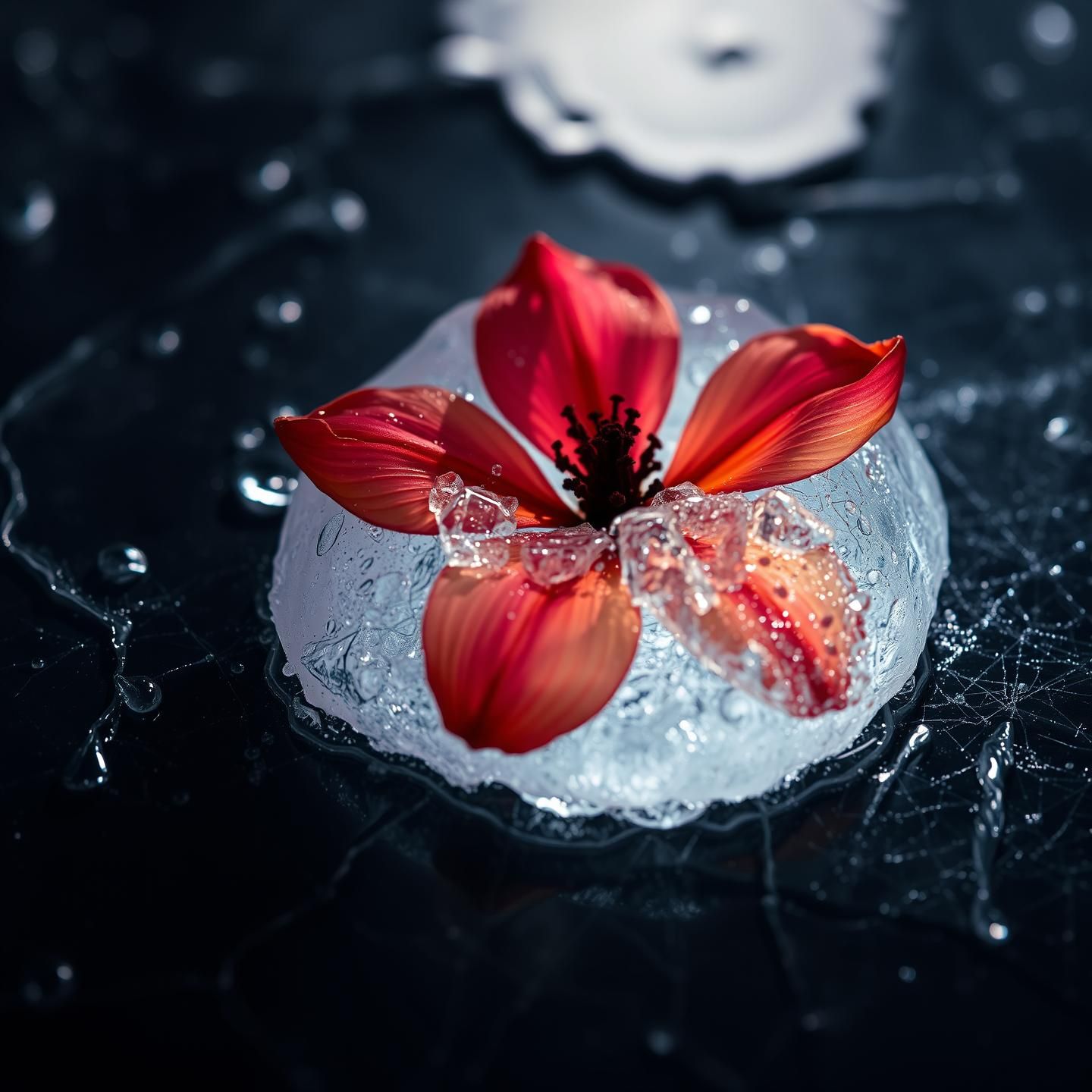 Frozen Flower Macro: Abstract Ice Art with Dramatic Shadows & Multicolored Swirls | Unfold Lens