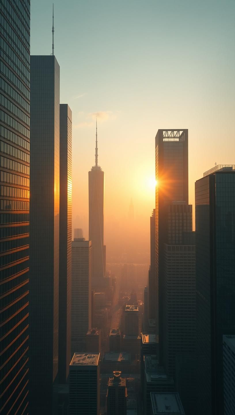 Futuristic Metropolis Panorama: Inspiring Sunrise Over Cityscape in Stunning 8K
 | Unfold Lens