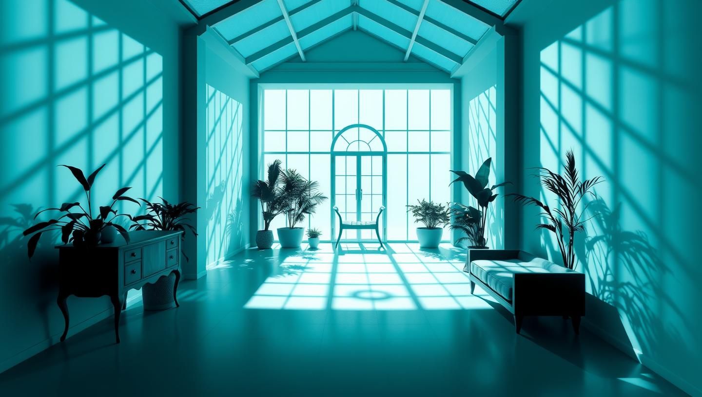 Geometric Light Dance: Serene Botanical Conservatory in 8K Resolution | Unfold Lens