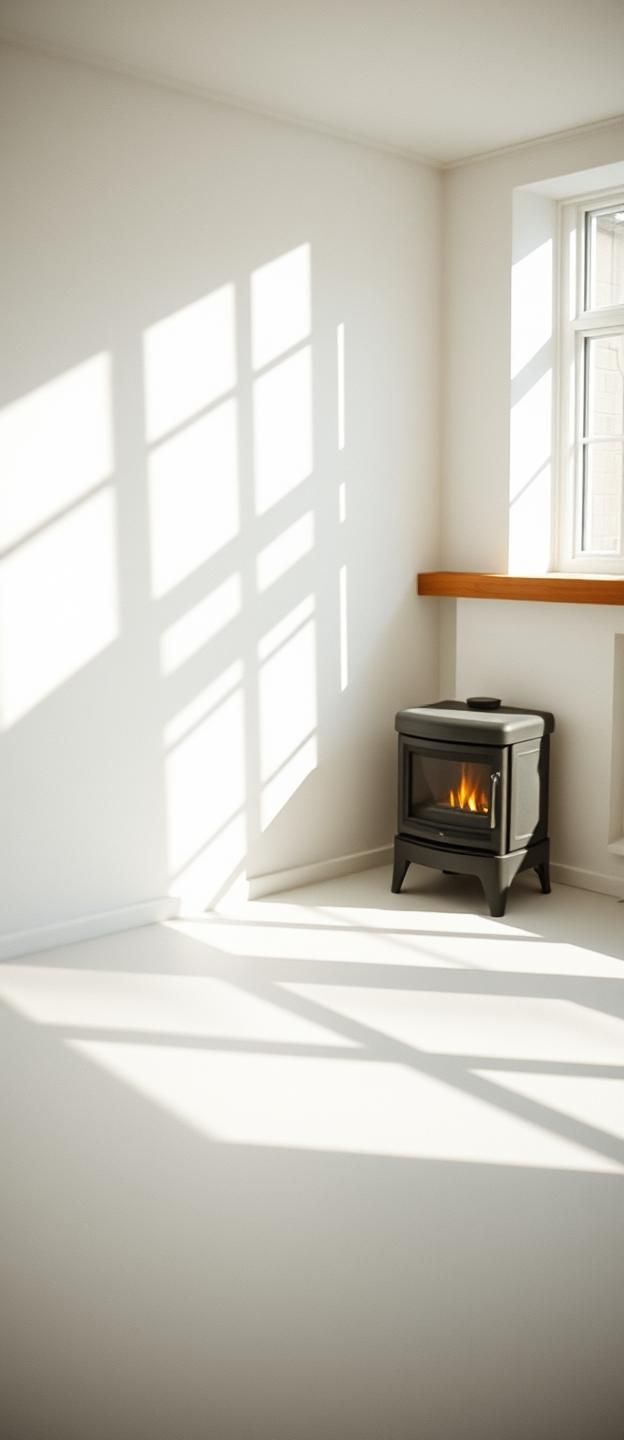 Geometric Shadows Dance: Scandinavian Sunroom Light & Cozy Minimalist Design
 | Unfold Lens