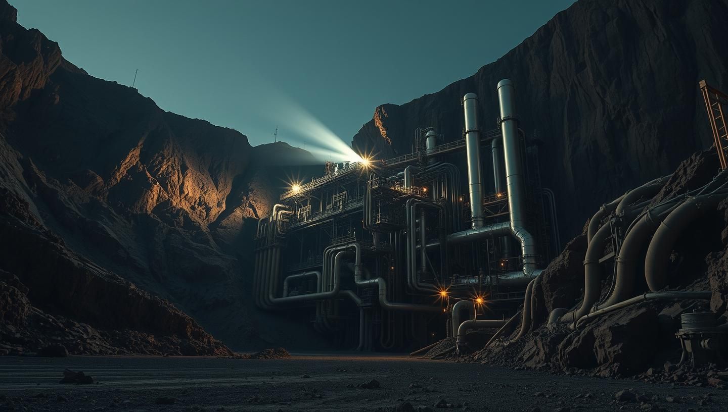 Geothermal Plant at Quarry Twilight: Industrial Power, Clean Energy, HDR, 8K
 | Unfold Lens