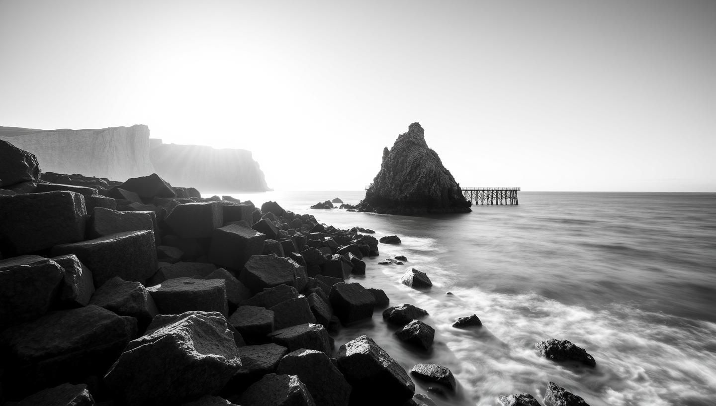 Giants Causeway Meets Dover Cliffs: Inspiring Coastal Black and White Photo
 | Unfold Lens