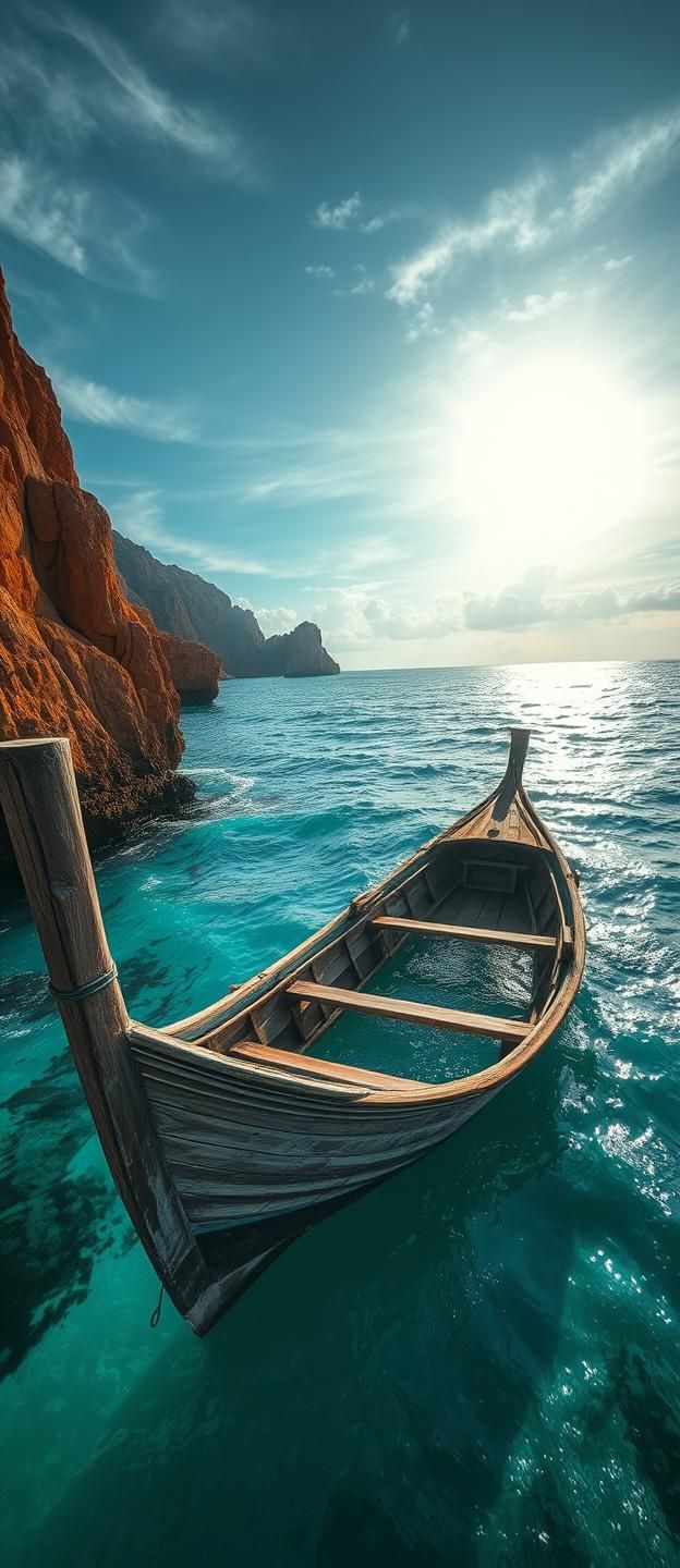 Gili Islands Fishing Boat Sunrise: Turquoise Seas & Golden Cliffs (8k)
 | Unfold Lens