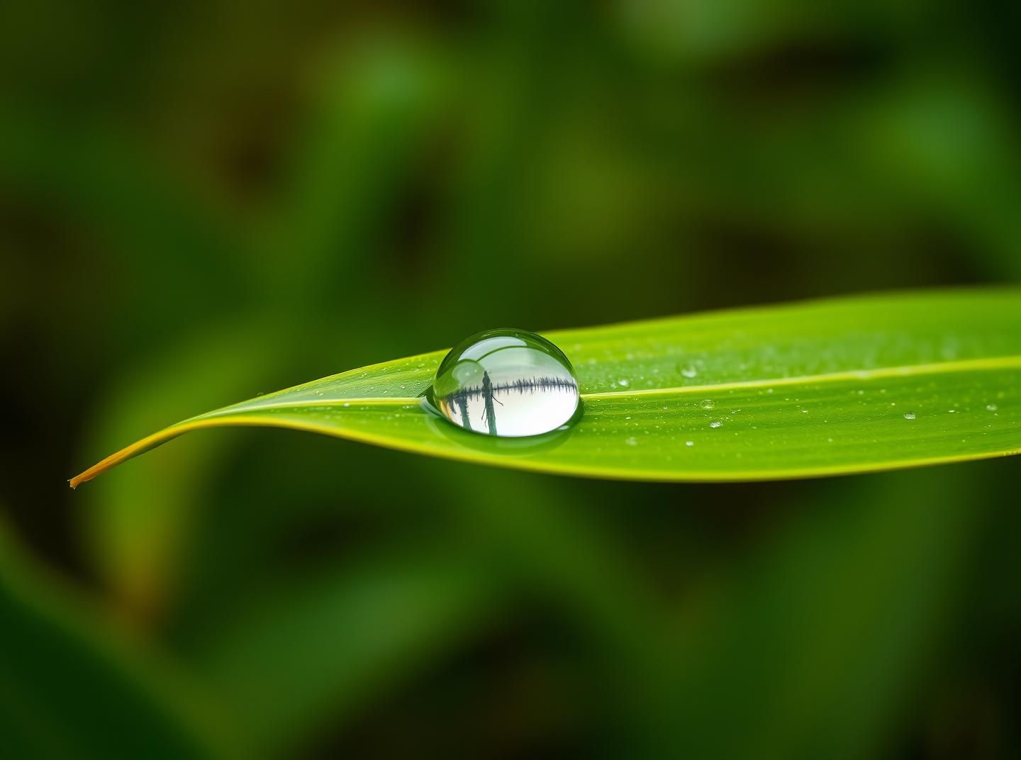 Golden Droplet World: Tranquil Reflection on Leaf - 8K Visual Art
 | Unfold Lens
