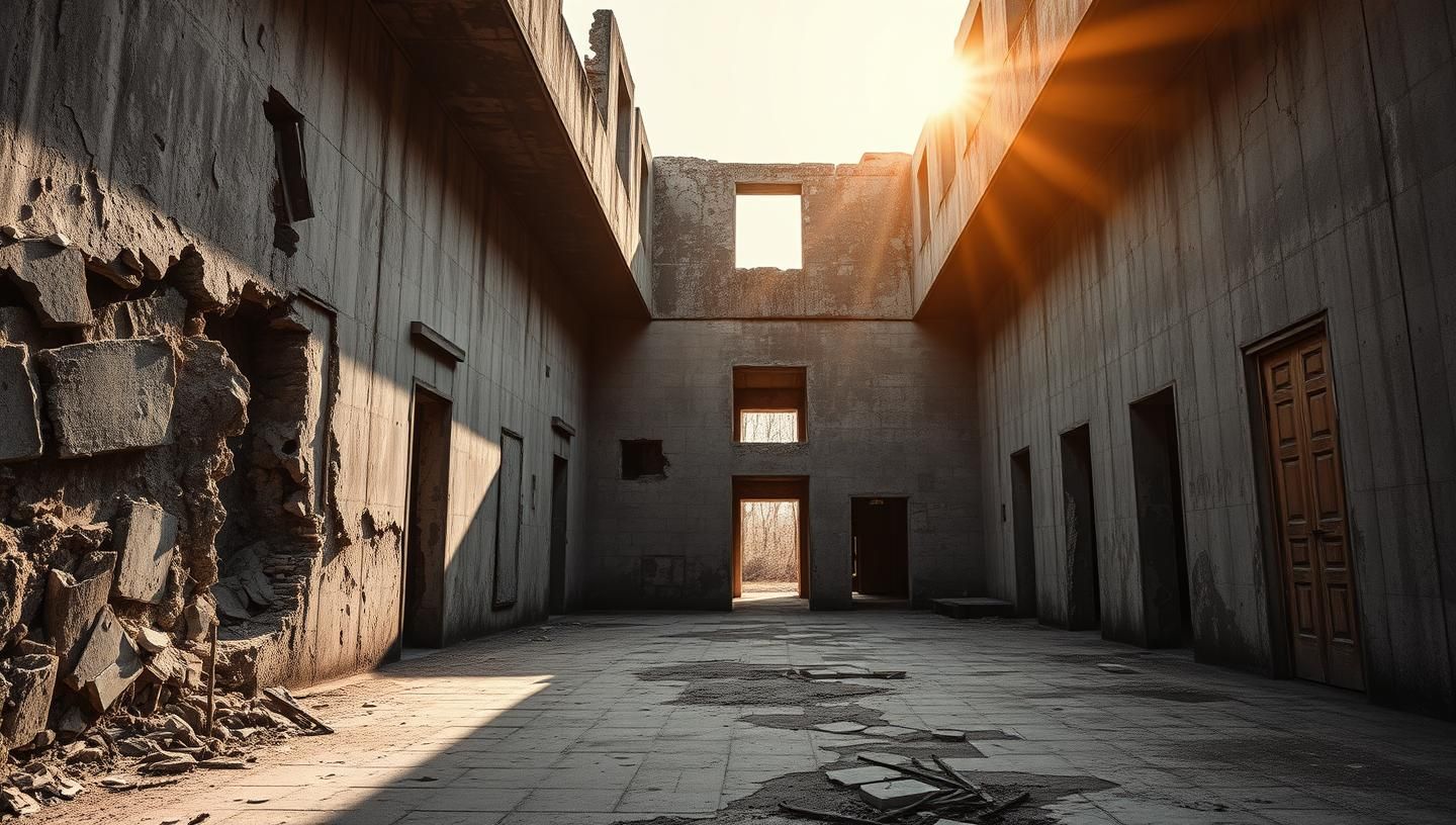 Golden Hour Architectural Decay: Nostalgic Monochrome Ruin Photography
 | Unfold Lens