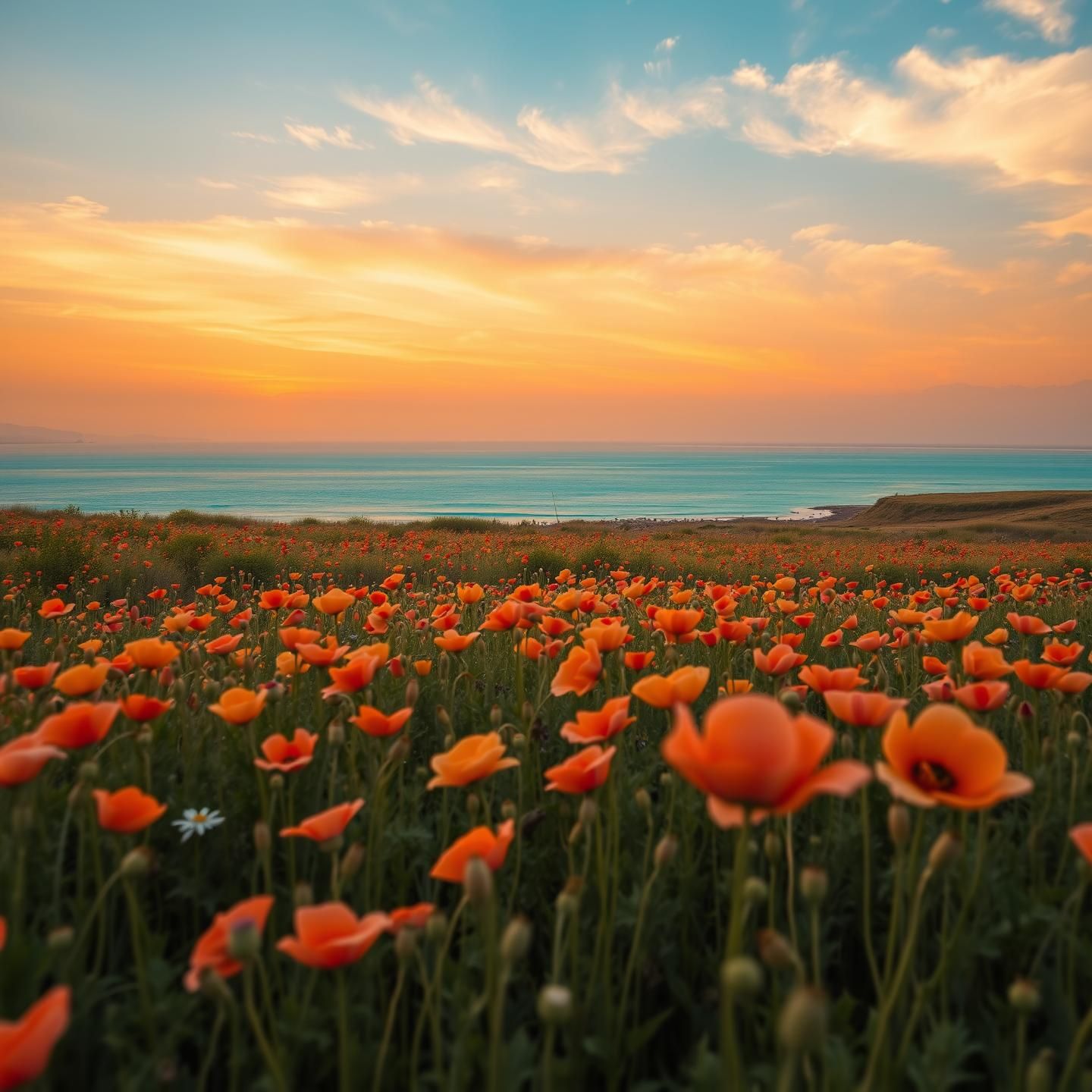 Golden Hour Poppy Field: Serene Landscape Painting in 8K Resolution
 | Unfold Lens