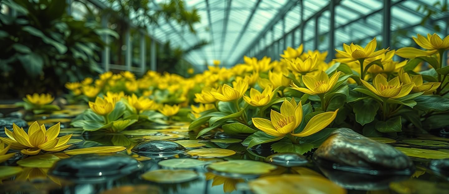 Greenhouse Botanical Fine Art: Minimalist Oil-on-Water Abstract - 8K Masterpiece
 | Unfold Lens