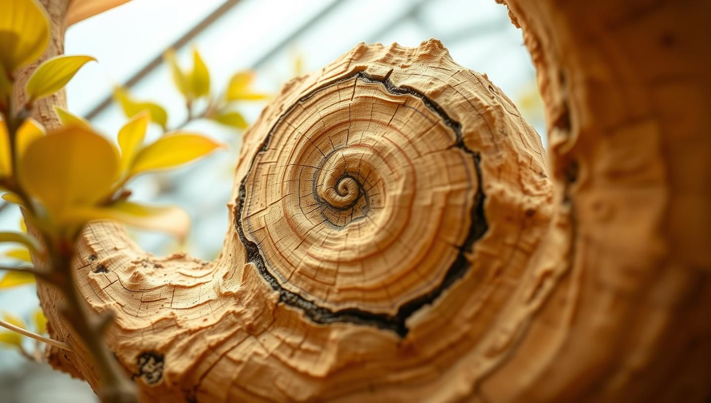 Greenhouse Burl Wood Grain Macro: Painterly Spring Leaves - 8K High-Res | Unfold Lens