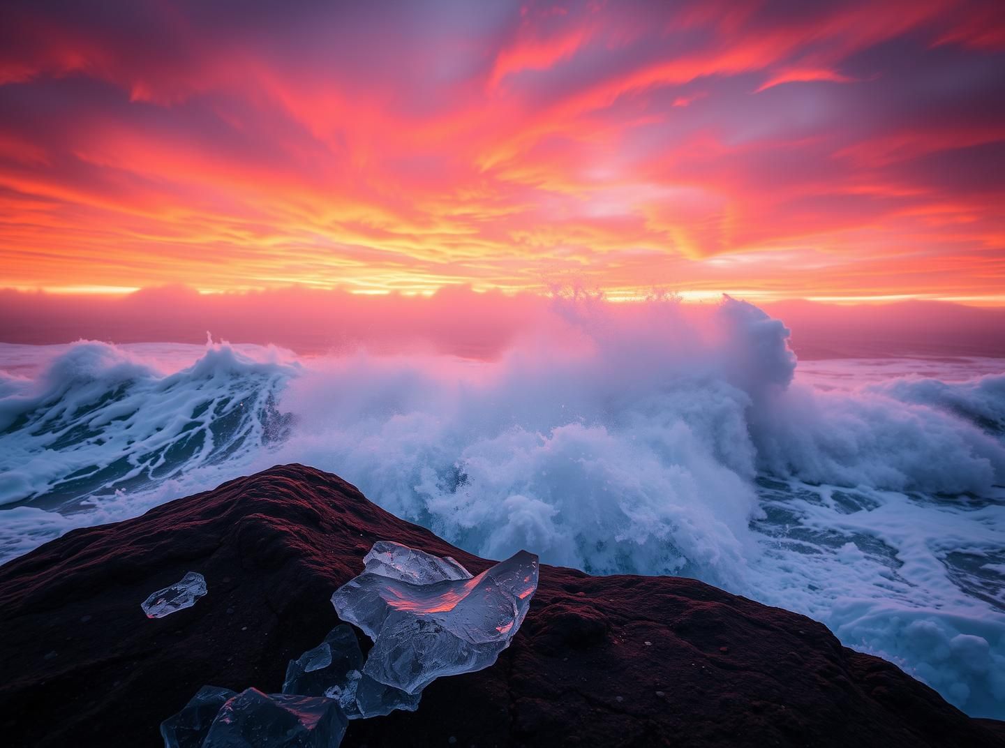Greenland Arctic Coastline Wave Barrels Sunset: Inspiring Sea Ice & Vibrant Glow
 | Unfold Lens