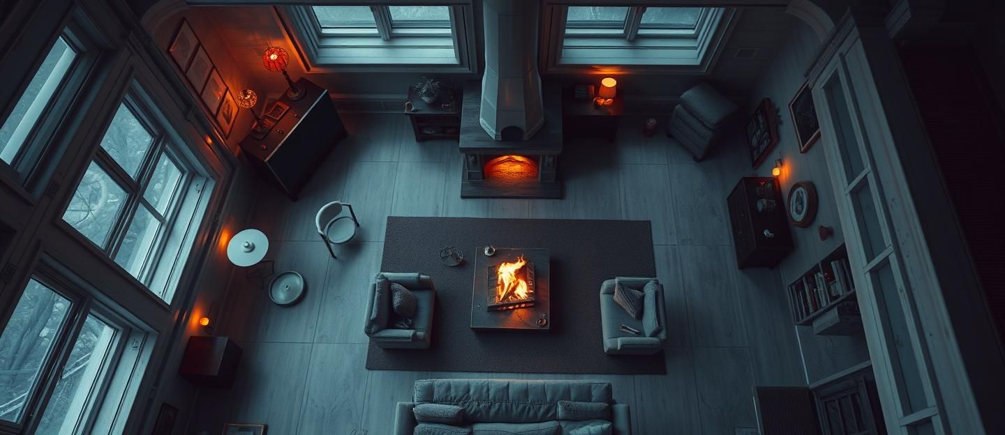 HDR Rustic Meets Sci-Fi Living Room: Moody, Desaturated, 8k Photo | Unfold Lens