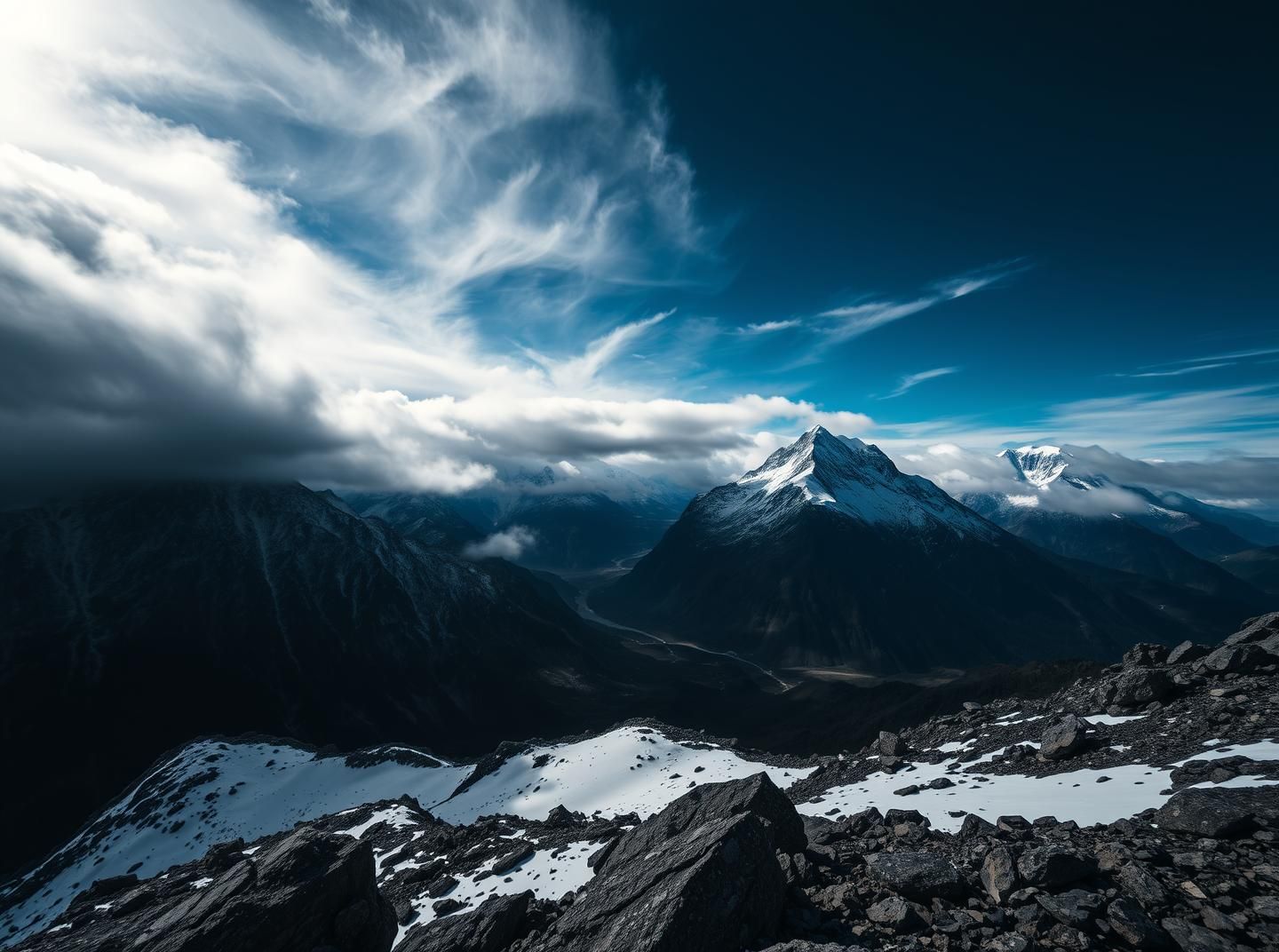 Himalayan Alaskan Peaks: Dramatic Moody Mountain Photography, Stormy Heights 8K | Unfold Lens
