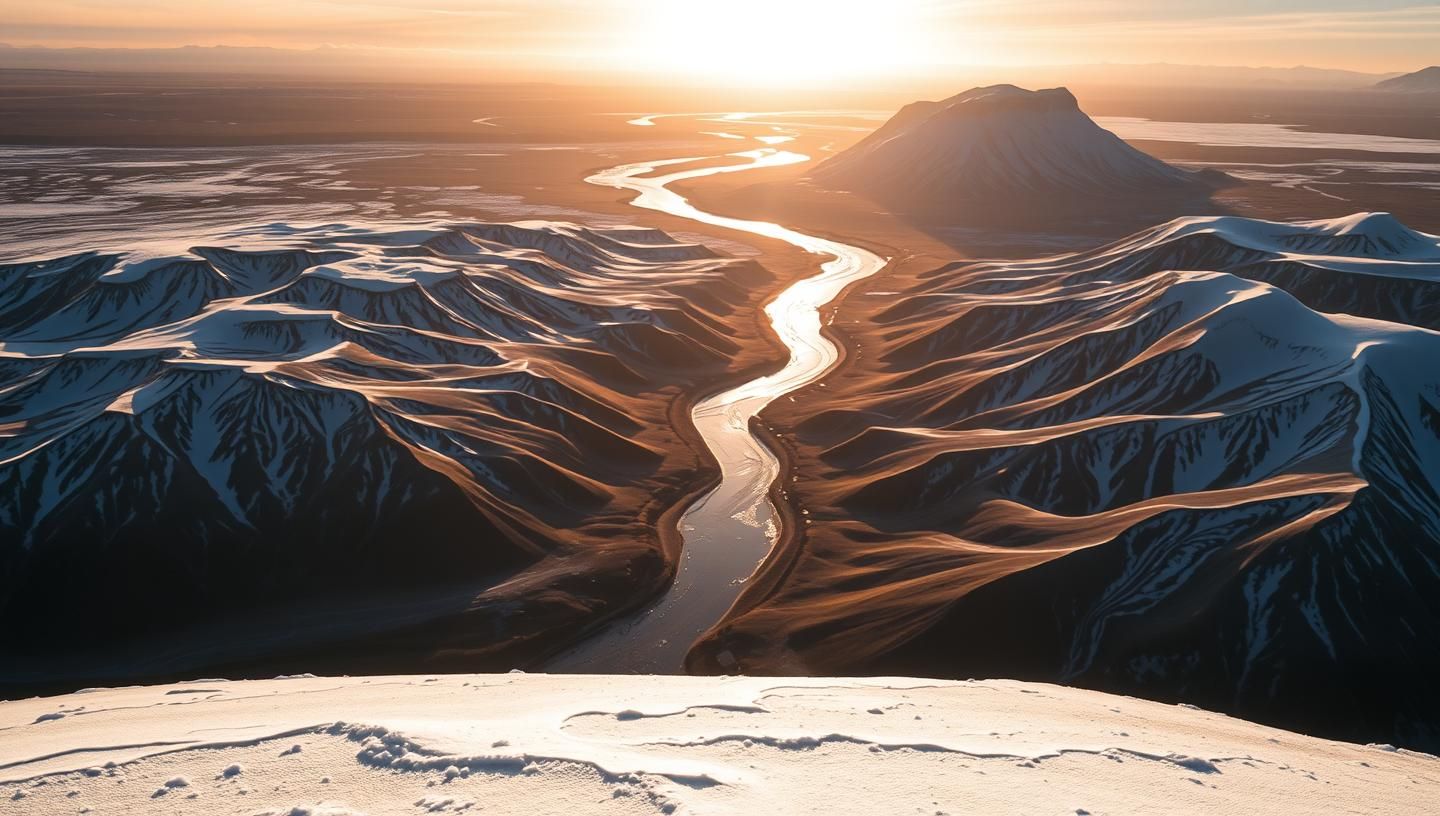 Iceland Braided River Aerial: Wind Sculpted Snow Dunes - Abstract Landscape 
 | Unfold Lens