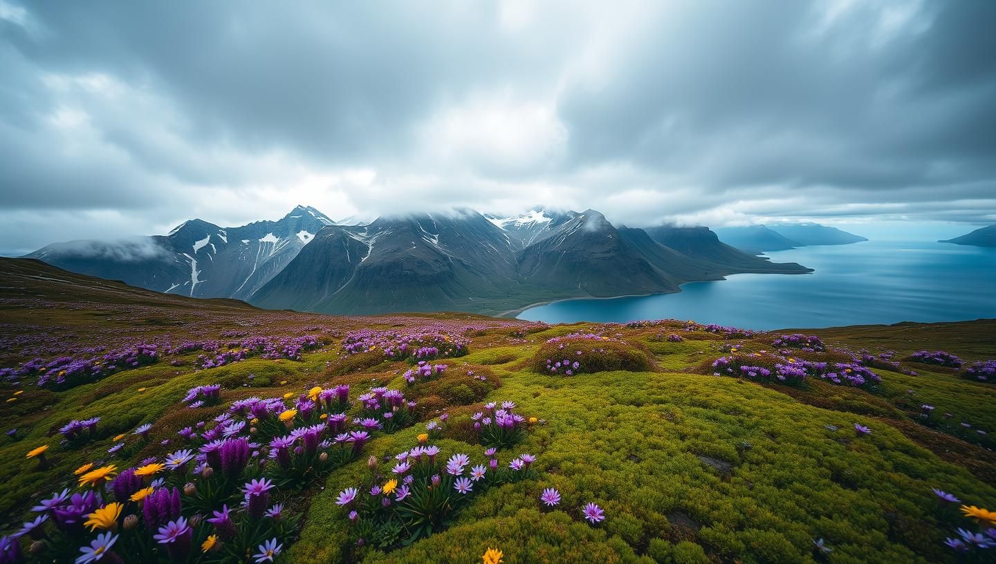 Iceland Highlands: Purple Wildflowers & Blue Lake Reflecting Moody Sky - 8K
 | Unfold Lens