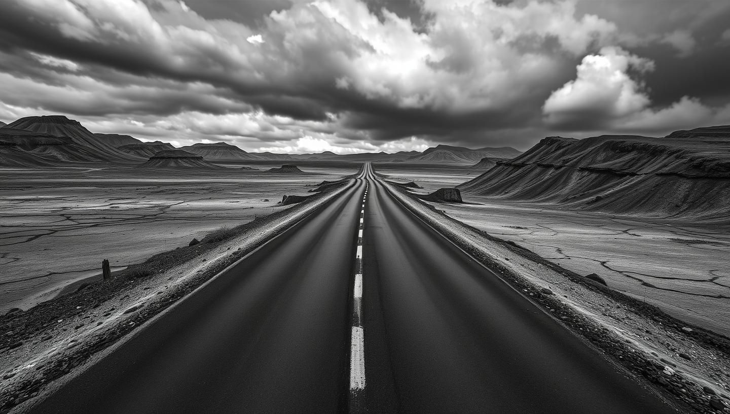 Iceland Highlands Road Black and White, Geothermal Landscape Photography
 | Unfold Lens