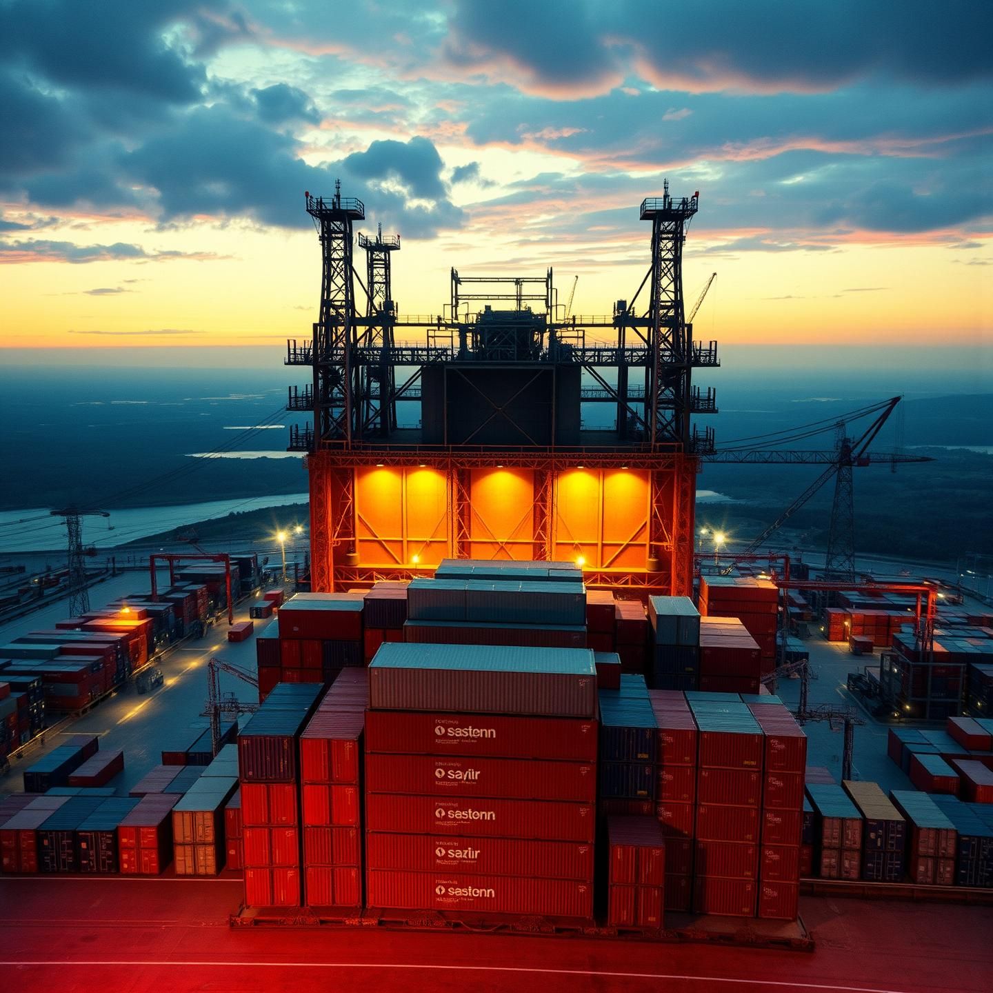 Industrial Port Twilight: Abstract Container Stacks in Gritty B&W Film
 | Unfold Lens
