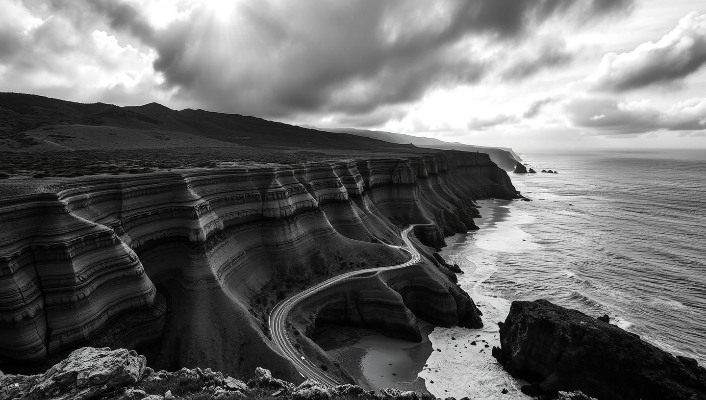 Inspiring Big Sur Coastline Black & White Landscape Photography 8K | Unfold Lens