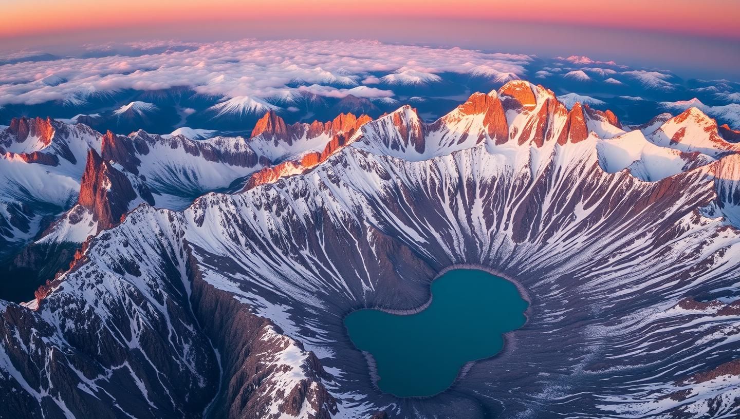 Italian Dolomites Aerial View: Majestic Peaks, Crater Lake, Sunrise Glow, 8K
 | Unfold Lens