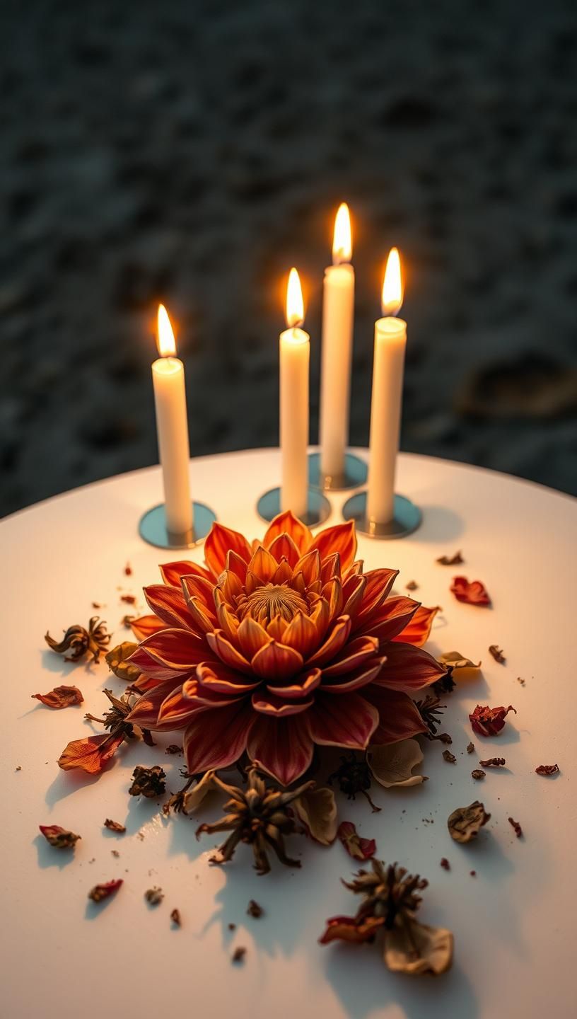 Knolling Flower Still Life: Fragile Beauty in Sepia, Candlelight Glow
 | Unfold Lens