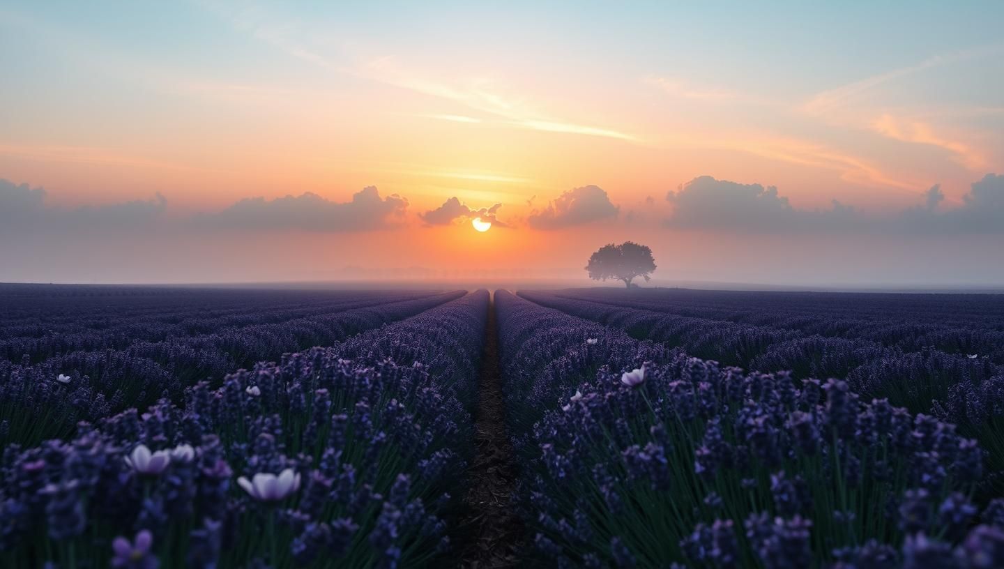Lavender Field Sunrise Provence France: Ethereal Bloom in Golden Light
 | Unfold Lens