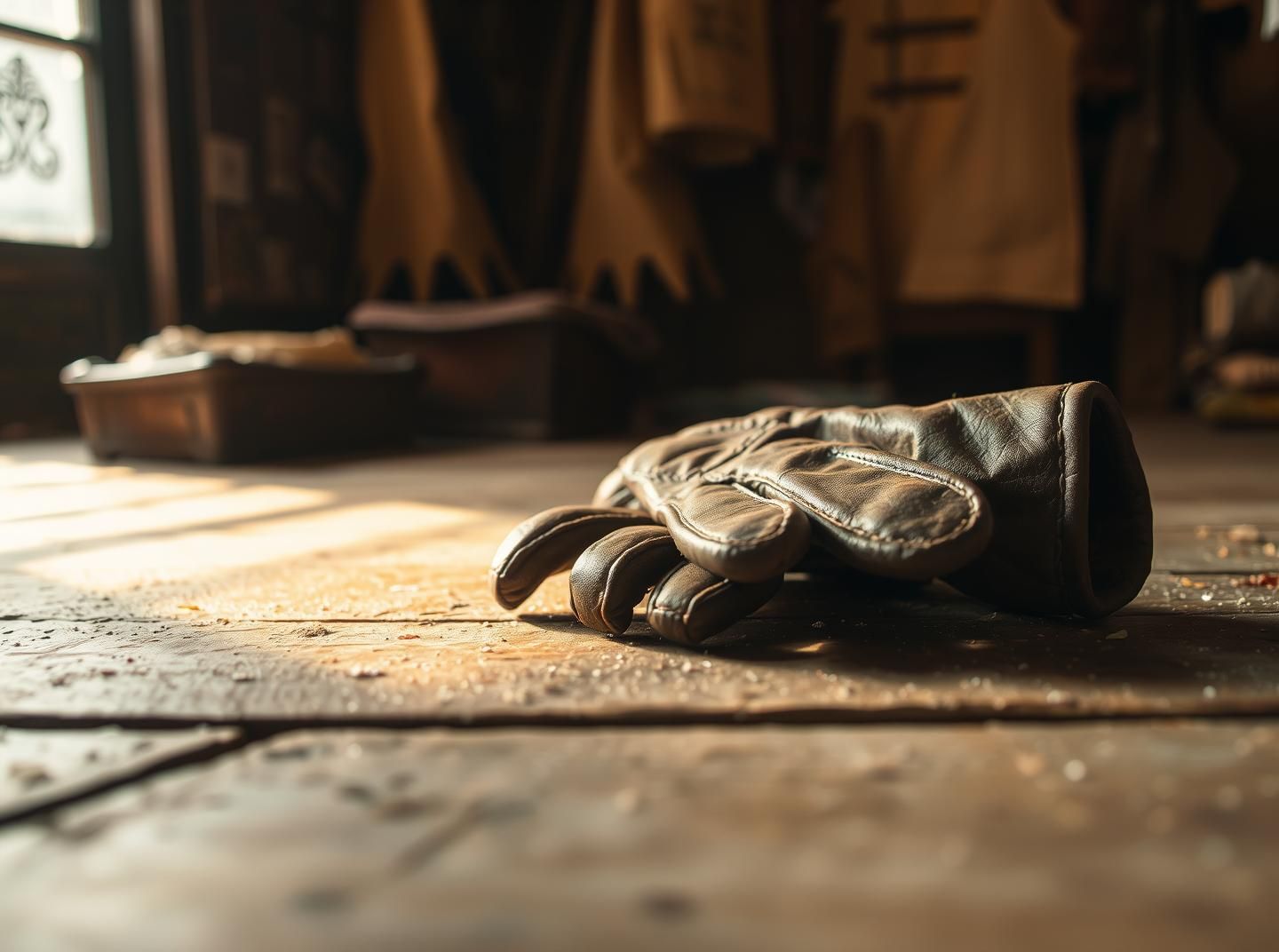 Leather Glove Still Life: Rustic Charm, Warm Light, Flea Market Find, 8K Art
 | Unfold Lens
