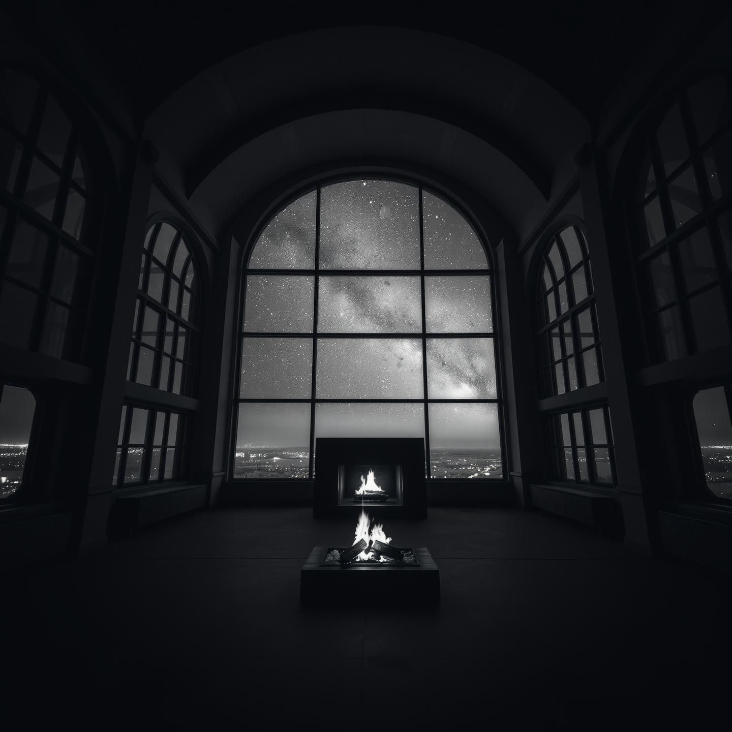 Loft Spaceship Stargazing: Contemplative Black and White Minimalist Photo
 | Unfold Lens