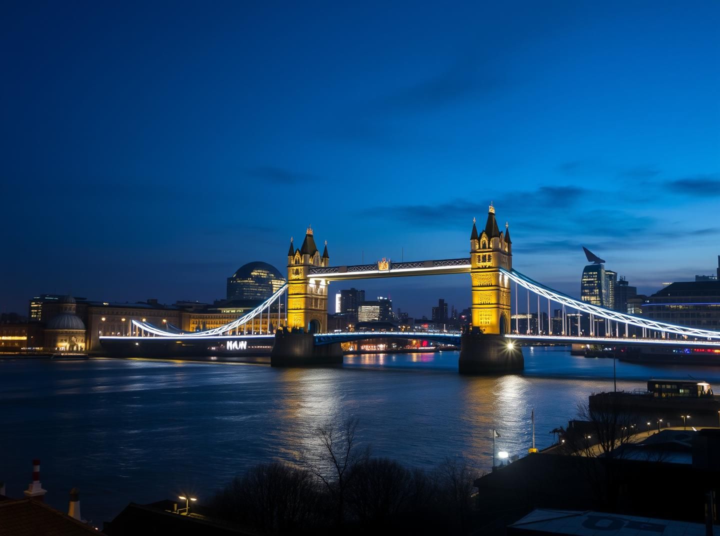 London Tower Bridge Blue Hour: Serene Skyline Glow, City Lights in Velvet Dusk
 | Unfold Lens