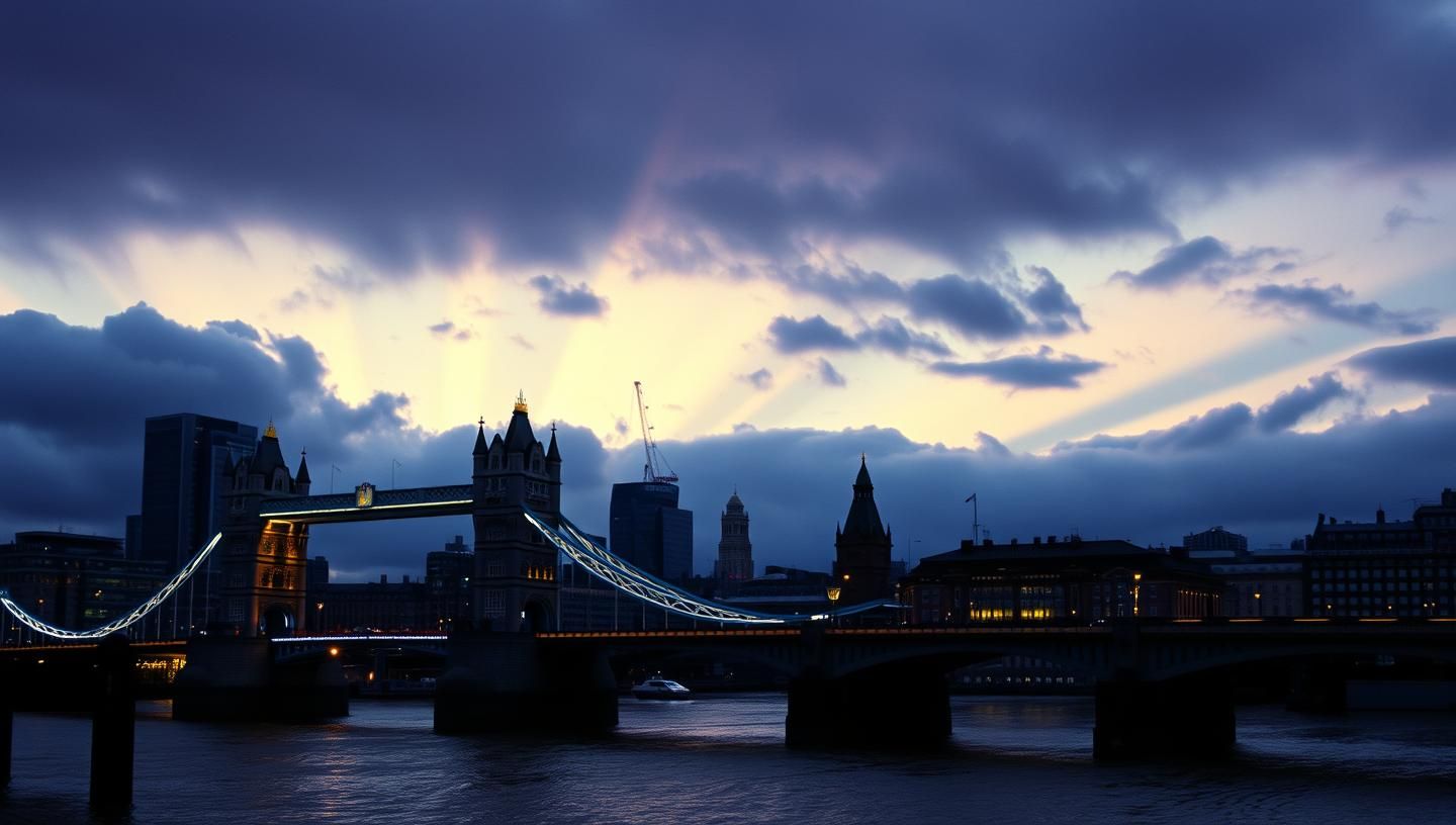 London Twilight: Tower Bridge & Moody Skies - Vintage Noir Elegance 8K
| Unfold Lens