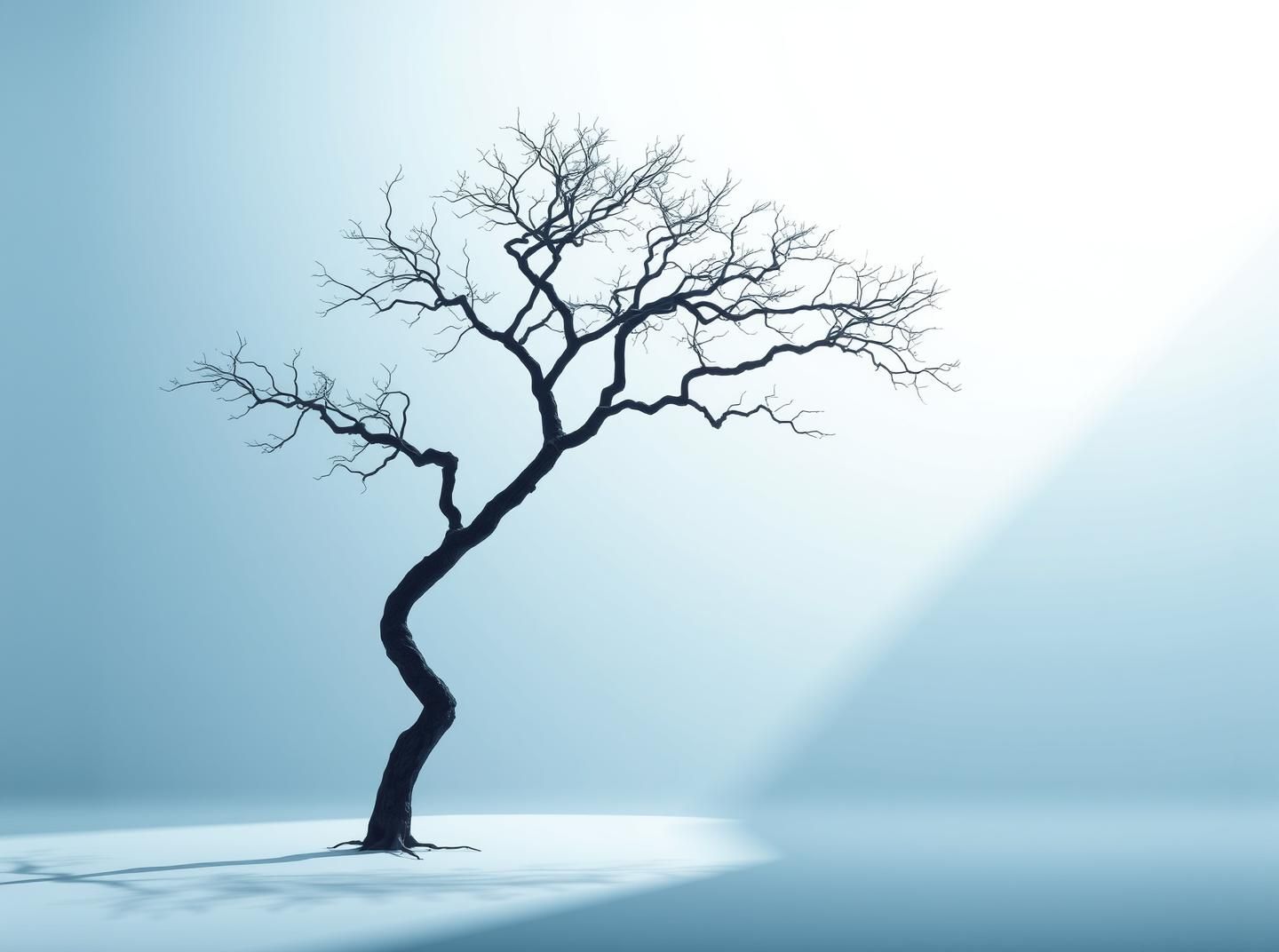 Lone Gnarled Tree Silhouette: Fine Art Photo, Blue Hour, Inspiring Light
 | Unfold Lens