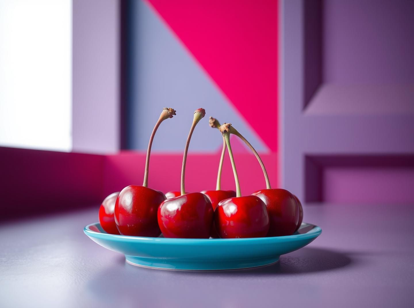Macro Cherry Still Life: Minimalist Kitchen, Jewel Tones, High Resolution 8K
 | Unfold Lens