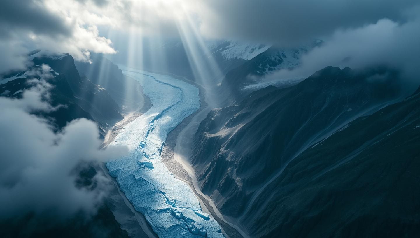 Majestic Glacier Valley: Drone View of Breathtaking Dolomite Alps Landscape
 | Unfold Lens