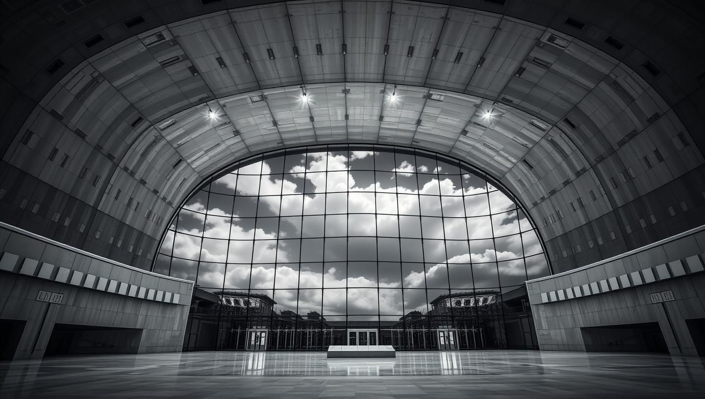 Minimalist Concert Hall: Mirrored Facade Reflecting Abstract Clouds, 8K Photography
| Unfold Lens