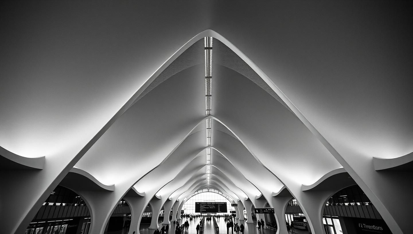 Modern Airport Terminal Roof in Black and White: Architectural Grandeur in Motion
 | Unfold Lens
