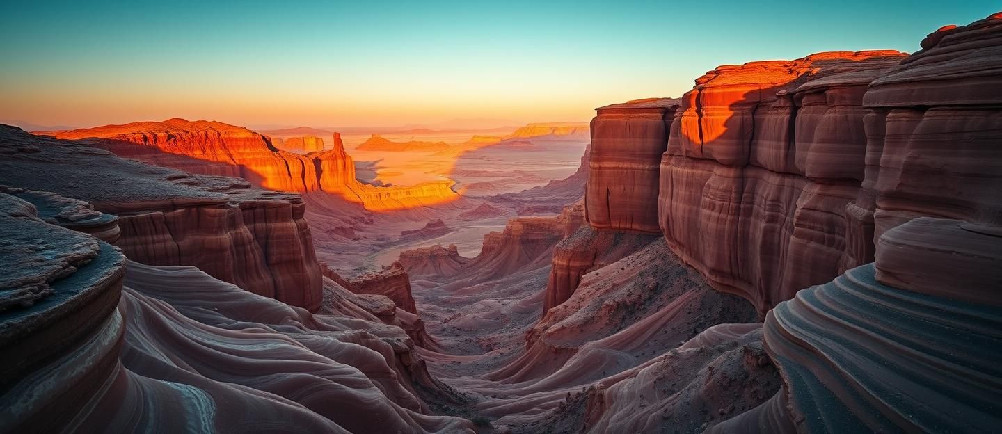 Monument Valley Canyon: Surreal Red Rock Waves at Golden Hour in 8K
 | Unfold Lens