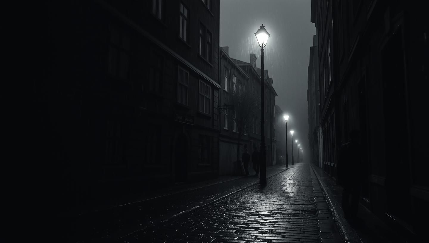Moody European Alleyway: Rain-kissed Cobblestones & Atmospheric Shadows
 | Unfold Lens