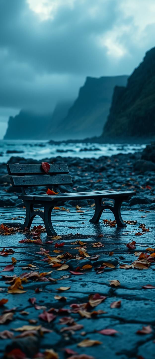 Moody Scottish Coastline Bench, Autumn Rain - Cinematic Serenity & Isolation 8K
 | Unfold Lens