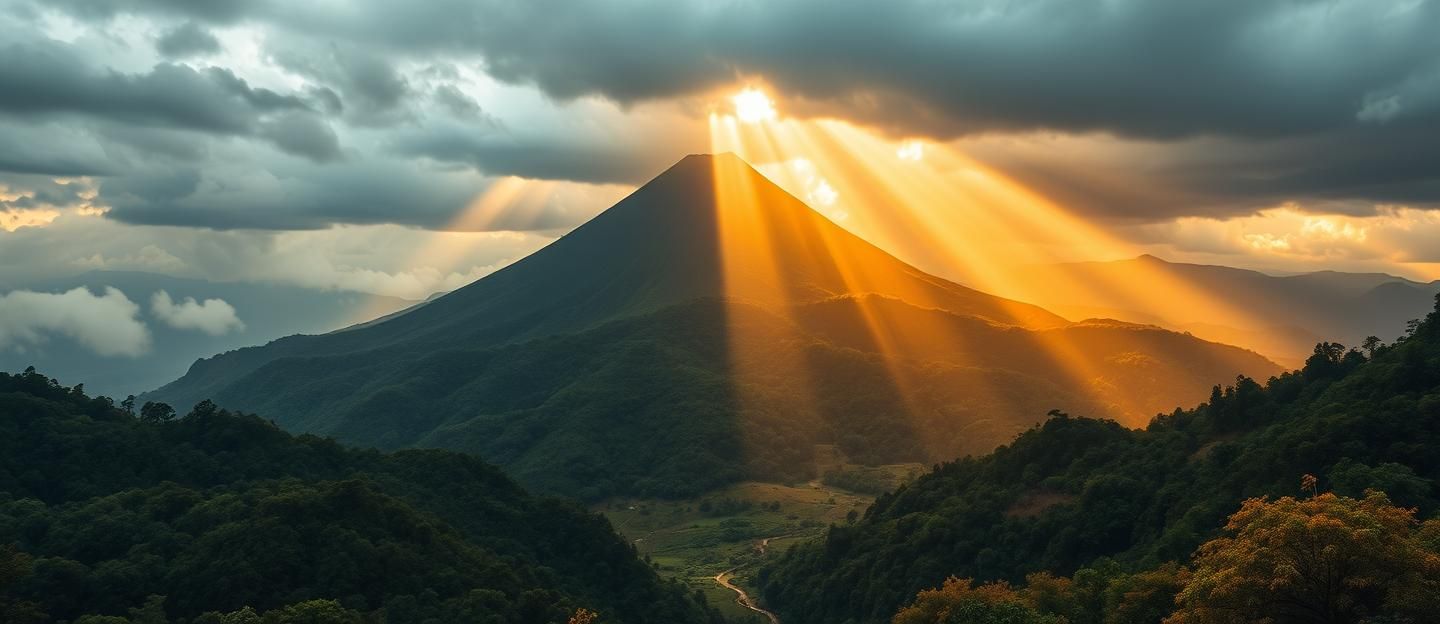 Mount Kerinci Volcano, Indonesia - Breathtaking Rainforest Vista in Golden Light
 | Unfold Lens