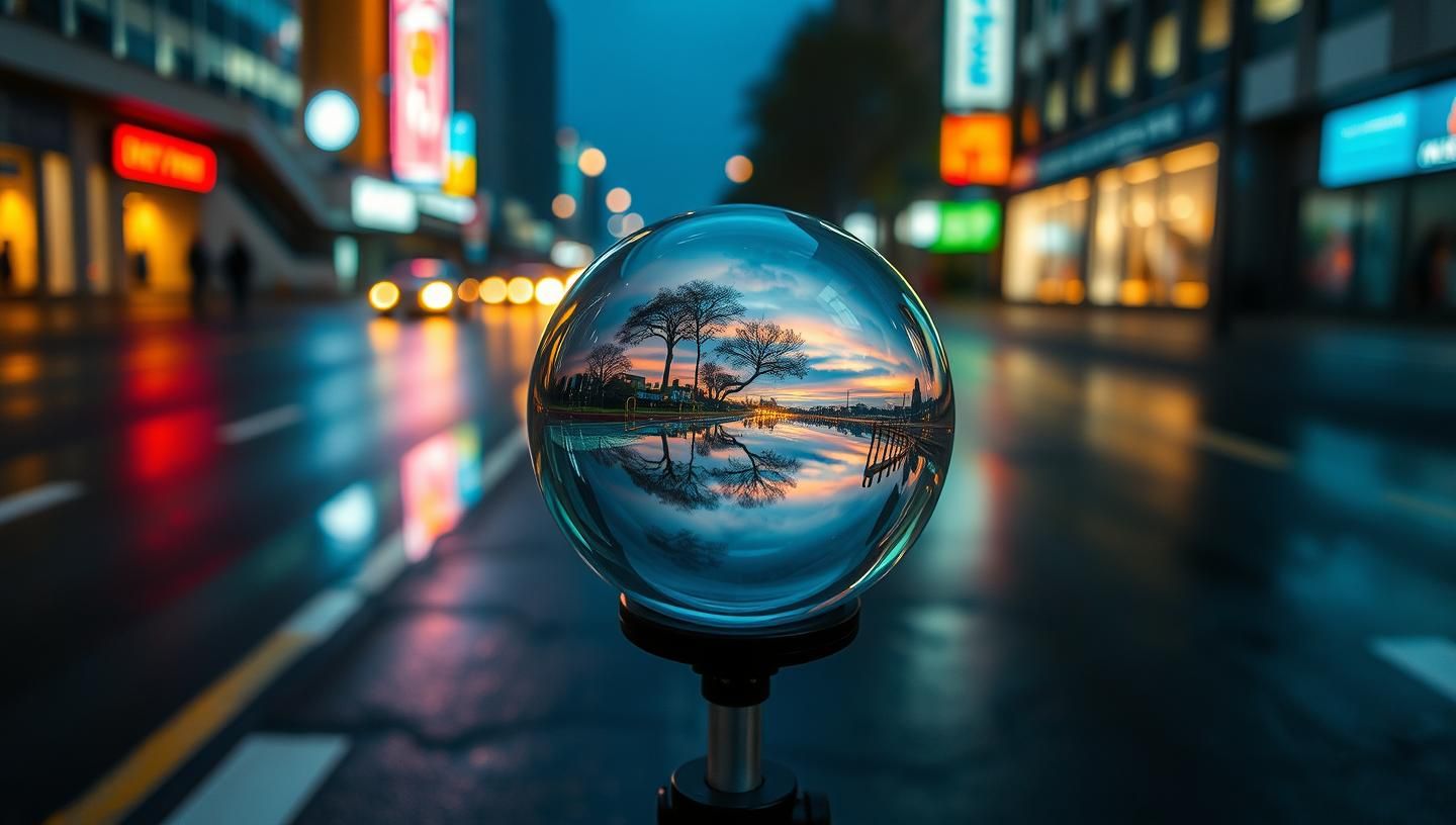 Neon Reflections in Soap Bubble: Dreamy Urban Landscape, 8K Masterpiece
 | Unfold Lens